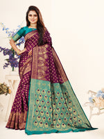 Thumbnail for Vedant Vastram Litchi Silk Designer Banarasi Saree - Wine - Distacart