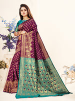 Thumbnail for Vedant Vastram Litchi Silk Designer Banarasi Saree - Wine - Distacart