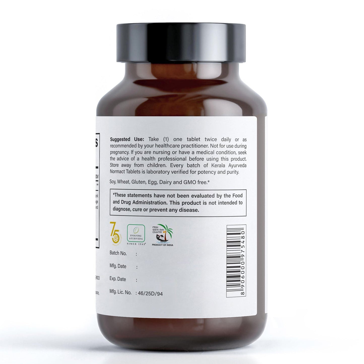 A bottle of Kerala Ayurveda Vital Flow, an ayurvedic oil which contains 90 tablets for dietary supplement, with a back label of how to use instruction