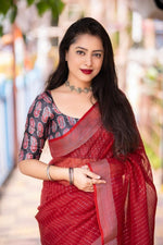 Thumbnail for Red Linen Sequence Saree with Unstitched Blouse - Hiral Fashion - Distacart