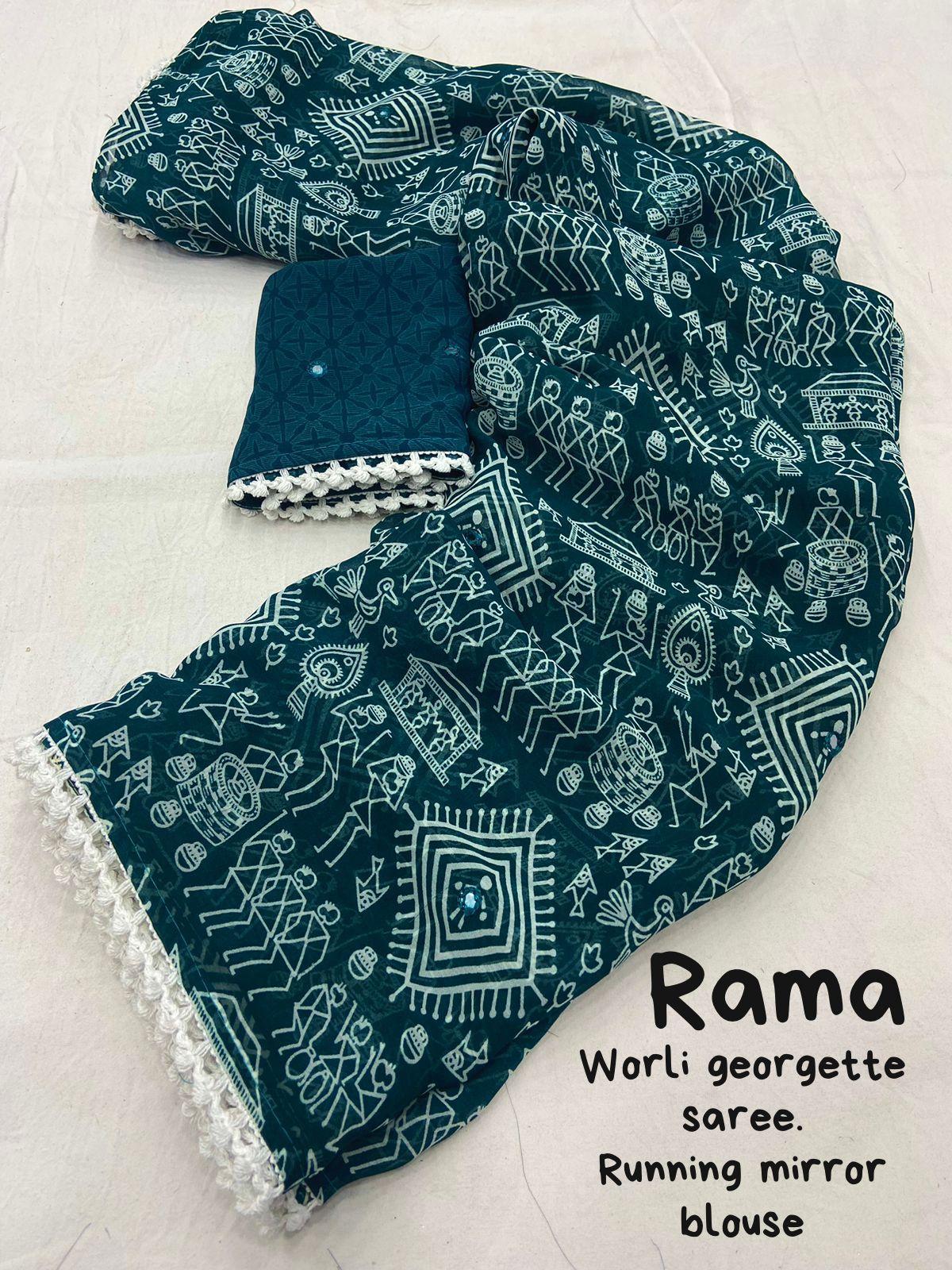 Rama Poly Georgette Ethnic Motifs Saree with Unstitched Blouse - A2M - Distacart