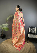 Thumbnail for Joban Fashion Rani Pink Floral & Leaf Designs Soft Silk Paithani Saree - Distacart