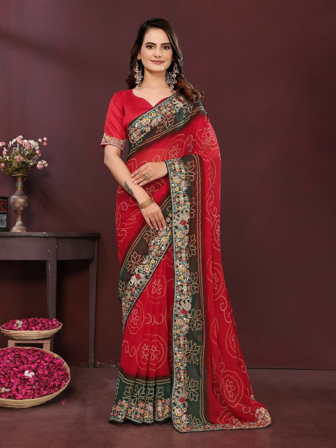 Ai Fashion Red Georgette Digital Print Party Wear Saree