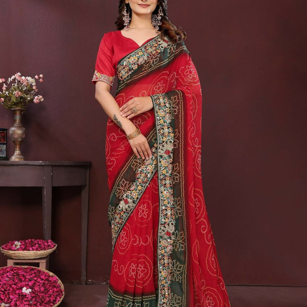 Ai Fashion Red Georgette Digital Print Party Wear Saree - Distacart