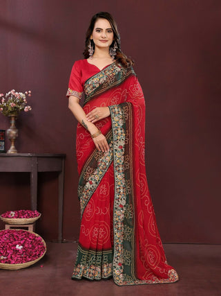 Ai Fashion Red Georgette Digital Print Party Wear Saree
