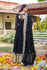 Thumbnail for Teeya Creation Womens New Stylish Heavy Sequence Embroidery Work Black Gown Set - Dista