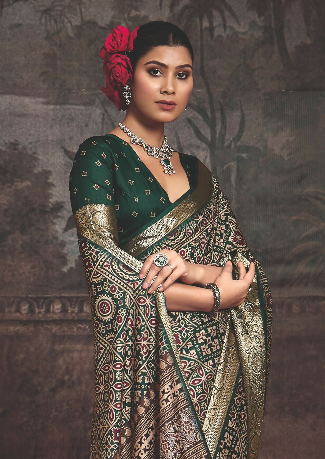 Joban Fashion Green Art Silk With Fine Viscose Border Ajrak Full Body Print With Soft Finish Saree