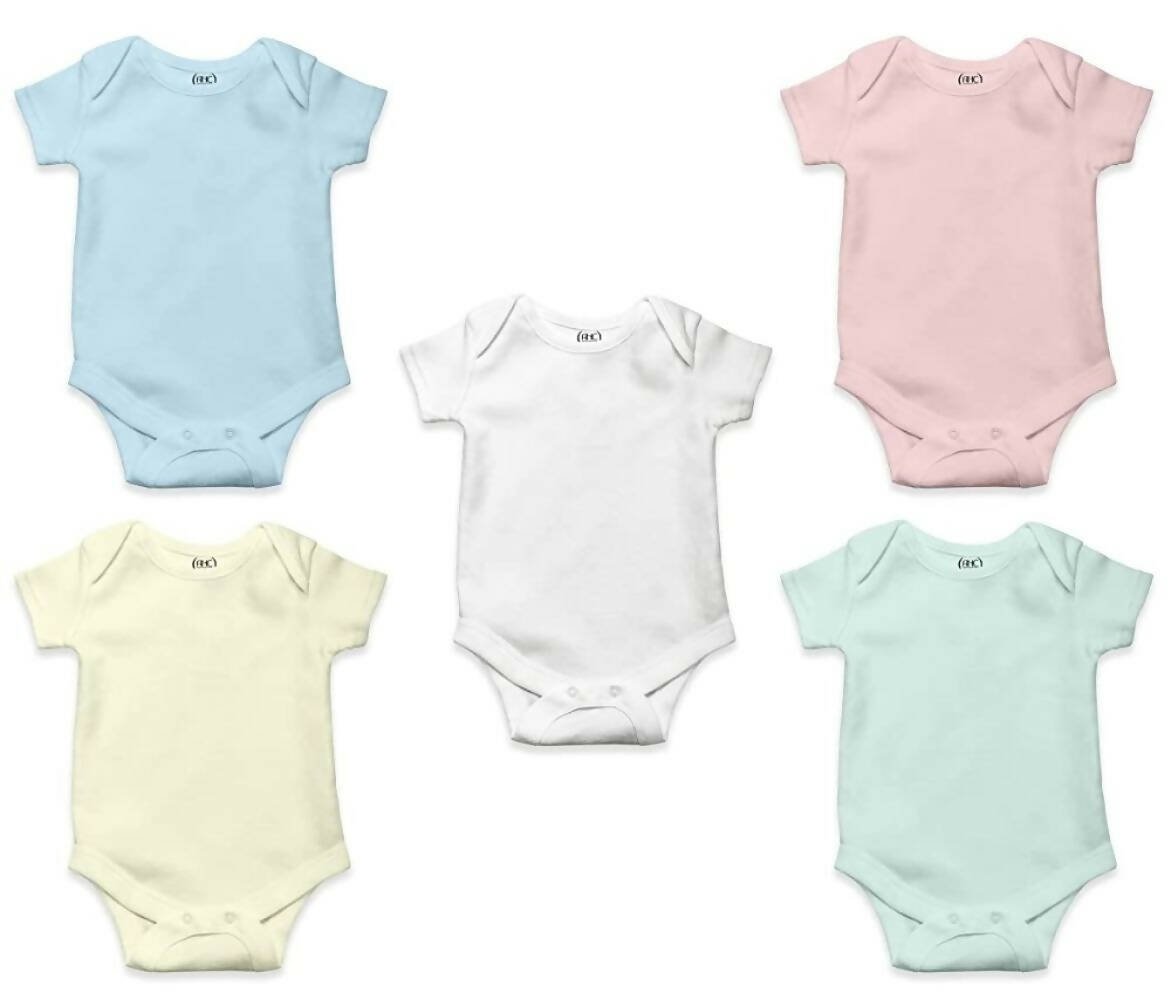 AHC Soft Cotton Short-Sleeve Bodysuits Solid Onesies New Born Infant Dress - Grey/Blue/Green/Pink/Yellow - Distacart