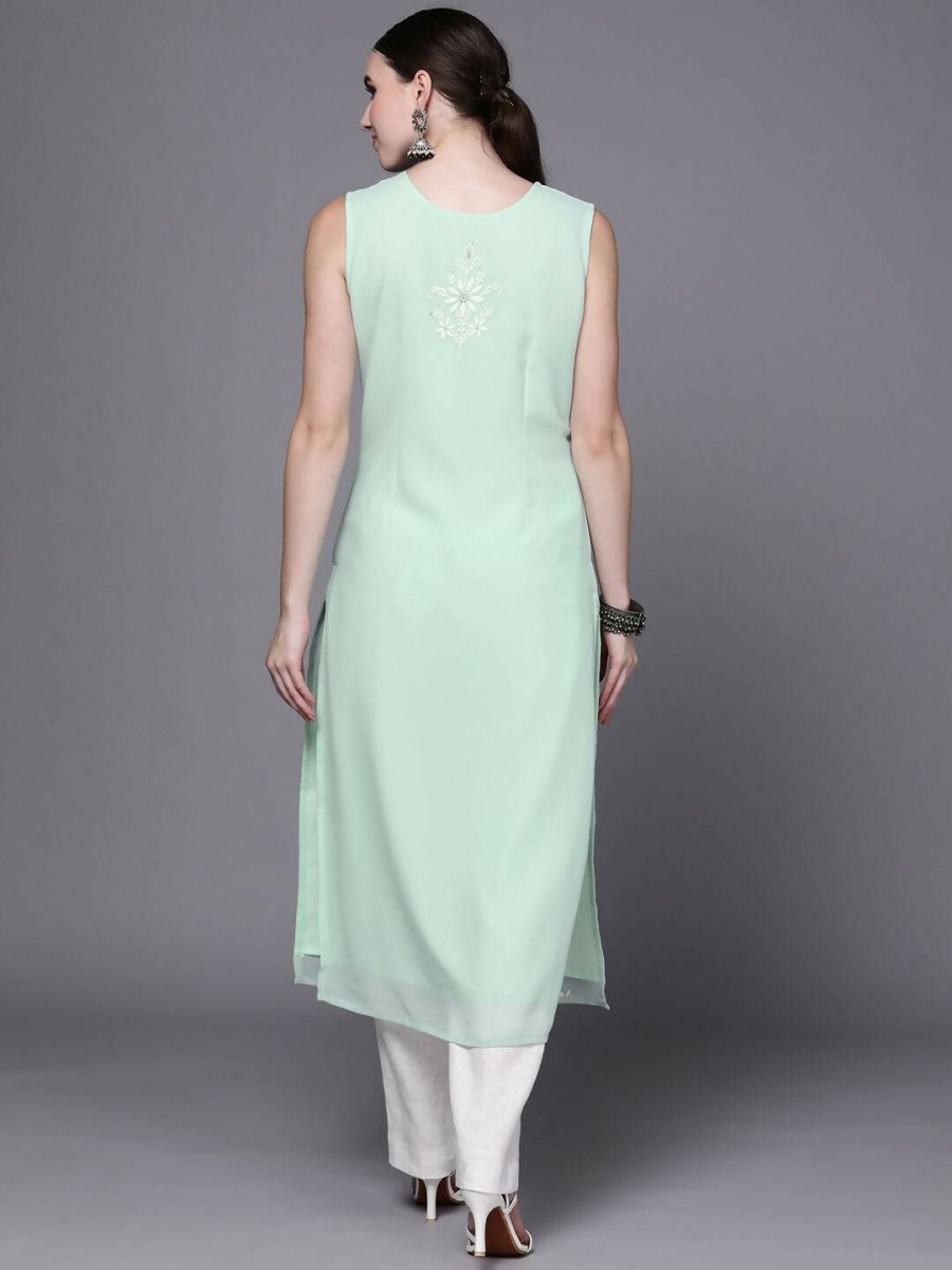 Ahalyaa Women Sea Green Floral Printed Georgette Kurta - Distacart