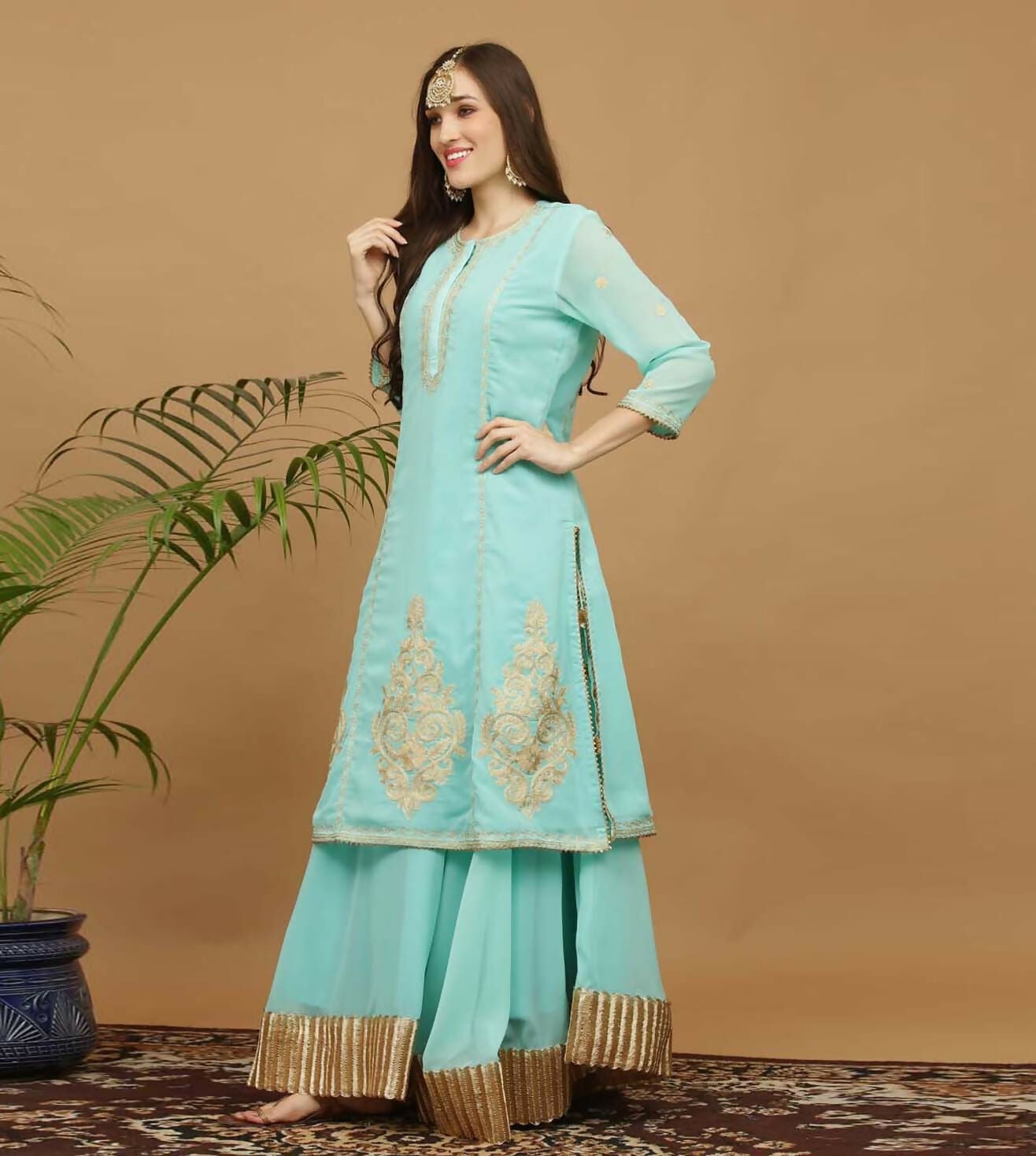 Joban Fashion Turquoise Georgette Lehenga Set