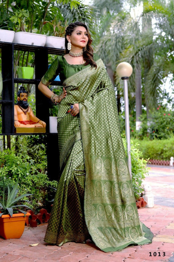 Partywear Designer Mendi Banarasi Silk Fancy Saree - Starwalk - Distacart