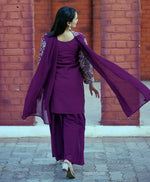 Thumbnail for Joban Fashion Wine Silk Embroidered Sharara Set - Distacart