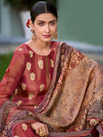 Thumbnail for Jyoti Fashion Women's Maroon Pure Silk Elegant Jacquard Woven Kurta with Trouser & Dupatta - Distacart