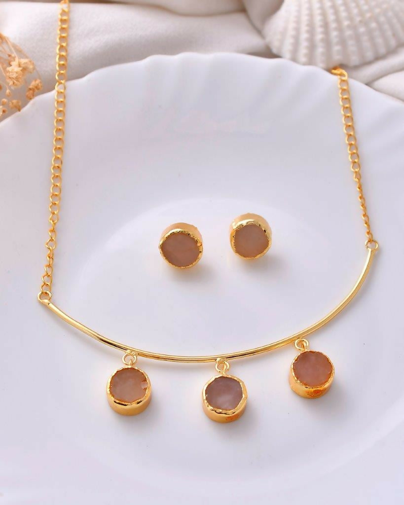 VOJ One Gram Gold Plated Stone Studded Necklace and Earrings Set - Distacart