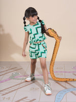 Thumbnail for Snakes and Ladders Girls Green Table Print Top and Shorts Sets from Siblings Collection - Distacart