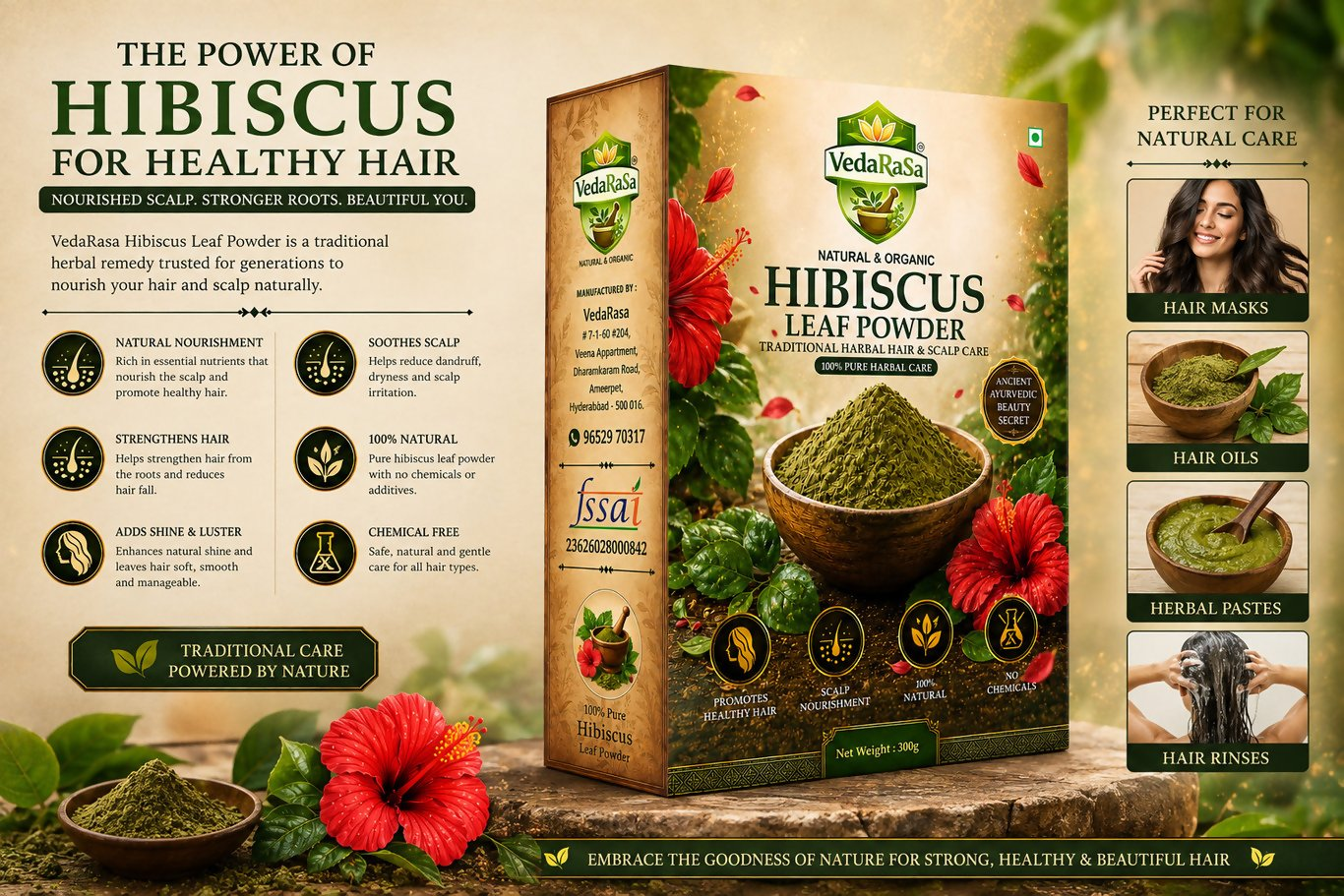 VedaRasa Dried Hibiscus Leaf Powder - Dista