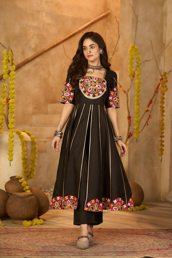 Aastha Fashion Black Cotton Glamorous Festival Wear Designer Navratri Kurti