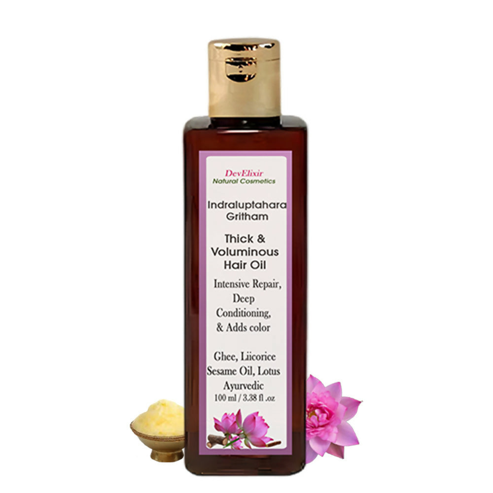 A traditional Ayurvedic ghee formulation infused with Sesame Oil, Lotus, and Licorice for scalp and hair nourishment.Indralupdhara Ghritam