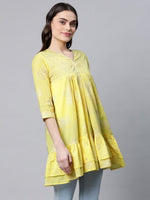 Thumbnail for Ahalyaa Women Yellow Cotton Printed Tunic - Distacart