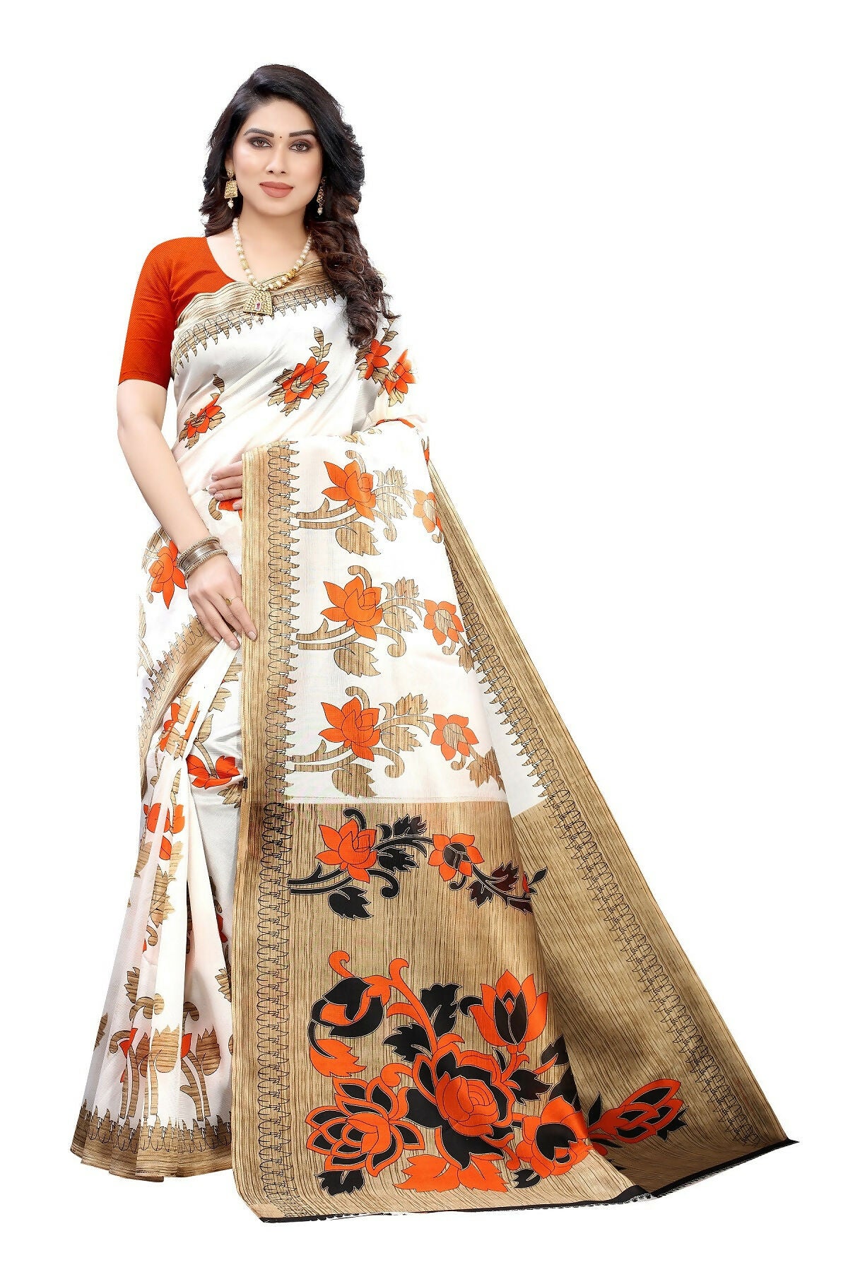 Vamika White Printed Art Silk Saree - Distacart