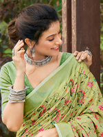 Thumbnail for Astita Linen Yellow Green Saree