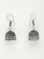 Thumbnail for NVR Women's Silver-Toned Peacock Design Oxidized Necklace with Jhumka Earrings - Distacart
