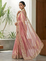 Thumbnail for Joban Fashion Pink Fandy Satin Silk Party Wear Sarees - Distacart