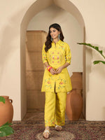 Thumbnail for Joban Fashion Women Yellow Roman Silk Embroidered Stitched Kurta Set - Distacart