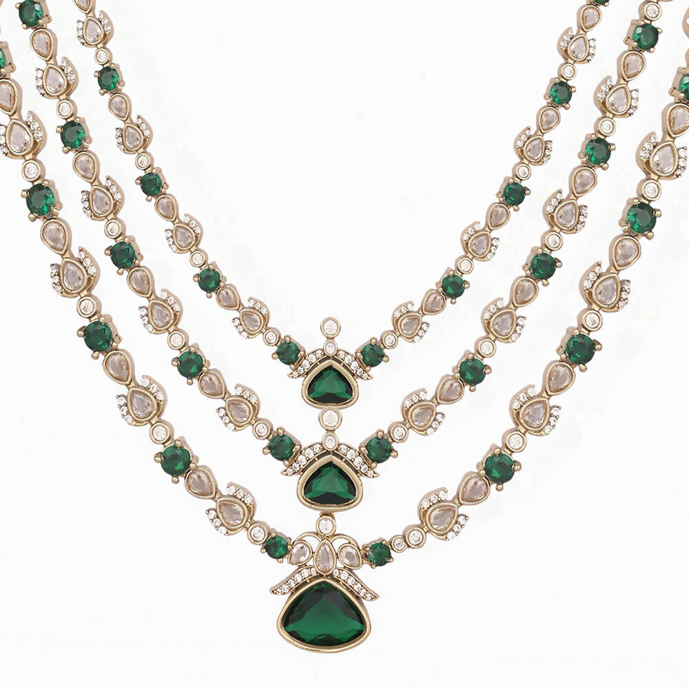 Nuyug 18K Gold Plated Emerald Elysian Layered Necklace Set
