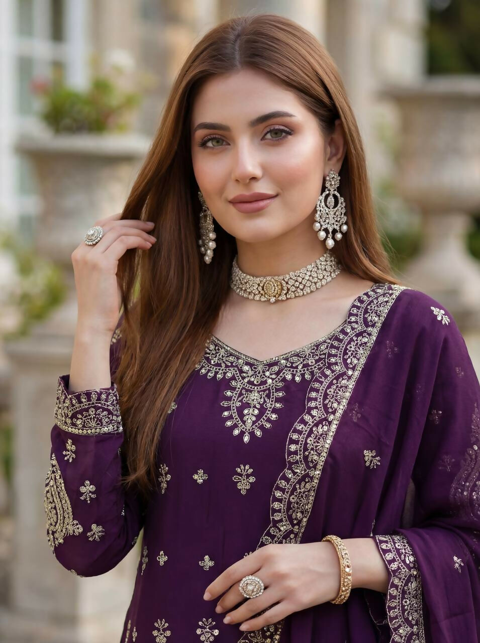 Joban Fashion Purple Silk Embroidered Sharara Set - Distacart