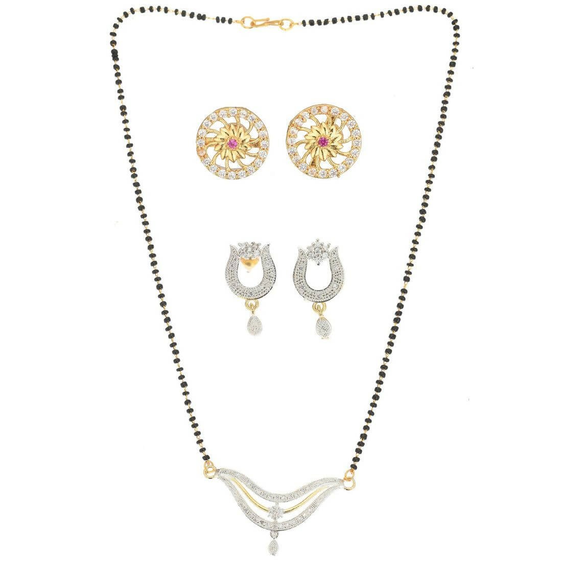 AanyaCentric Gold Plated Mangalsutra with Pendant, 2 Pair Earrings - Distacart