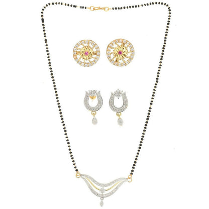 AanyaCentric Gold Plated Mangalsutra with Pendant, 2 Pair Earrings - Distacart