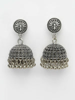 Thumbnail for NVR Women's Silver-Toned German Silver Oxidised Dome Shaped Jhumka Earrings - Distacart