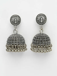 Thumbnail for NVR Women's Silver-Toned German Silver Oxidised Dome Shaped Jhumka Earrings - Distacart