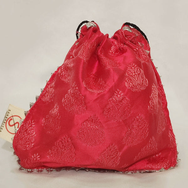 Sanskritea Brocade Drawstring potli Bag - Pink - Distacart