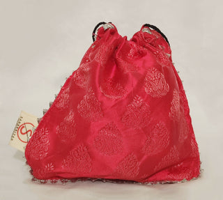 Sanskritea Brocade Drawstring potli Bag - Pink - Distacart