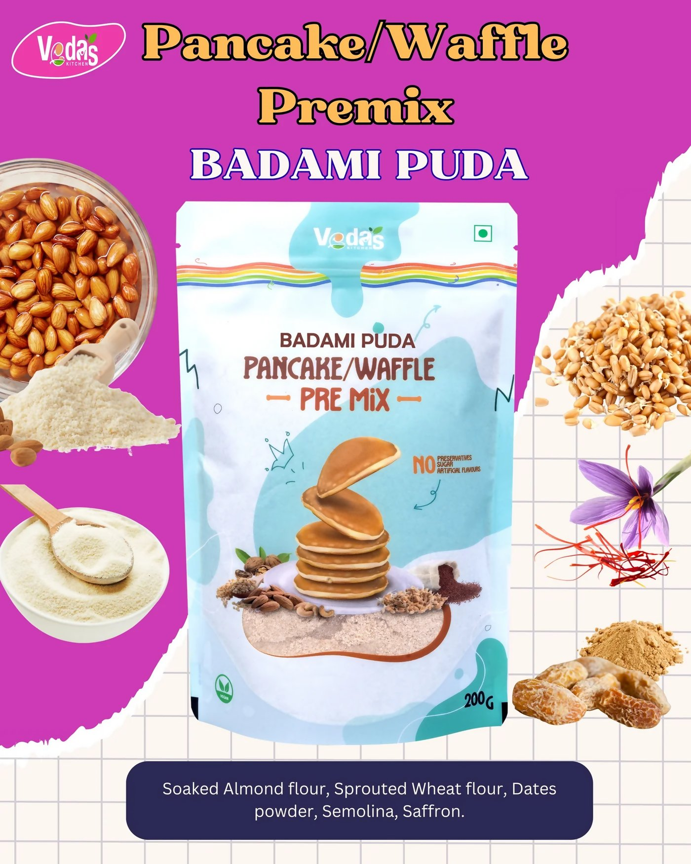 Vedas Kitchen Badami Puda Waffle/Pancake Premix - Dista