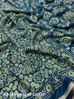 Thumbnail for Blue Cotton Blend Ajrak Saree with Unstitched Blouse - Hiral Fashion - Distacart