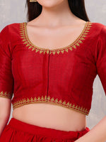Thumbnail for Joban Fashion Women Silk Dark-Red Stitched Blouse - Distacart