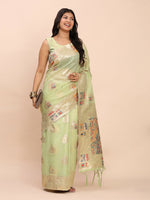 Thumbnail for Astita Linen Cotton Light Green Saree