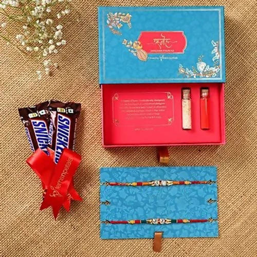 American Diamond Rakhi Set & Snickers Chocolates