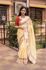 Thumbnail for Yellow Pure Linen Woven Design Saree with Unstitched Blouse - A2M