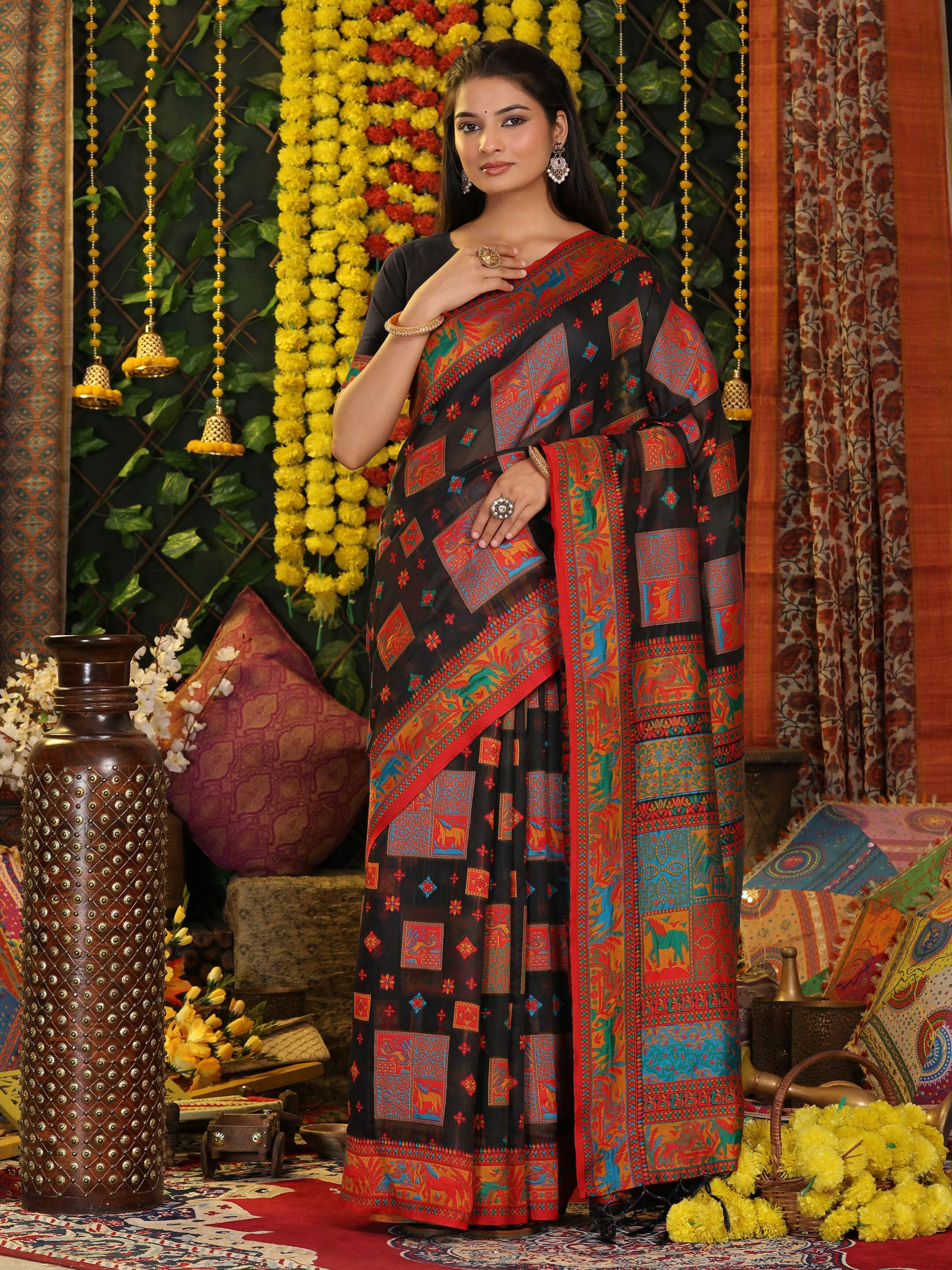 Astita Linen Cotton Black Saree