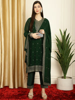 Thumbnail for Jyoti Fashion Women's Green Georgette Resham Thread & Sequin Kurta with Trouser & Dupatta - Distacart