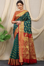 Thumbnail for Jyoti Fashion Women's Bottle Green Banarasi Silk Zari Woven Saree with Blouse - Distacart