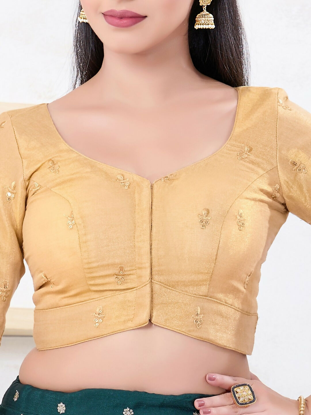Joban Fashion Gold Shimmer Elbow Sleeveless Front Open Blouse