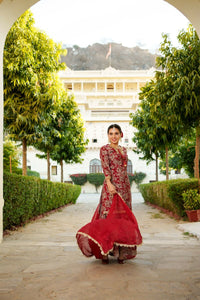 Thumbnail for Vaasva Women Maroon Muslin Floral & Embroidered Cut Work Kurta ,Sharara & Dupatta set - Distacart