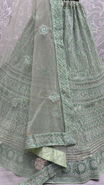 Thumbnail for Jyoti Fashion Women's Pista Green Heavy Net Fancy Dori, Multi Thread, Rainbow Sequins and Diamond Work Wedding Lehenga Choli - Distacart