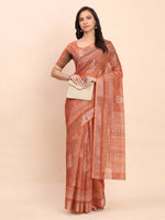 Thumbnail for Astita Linen Cotton Rust Saree