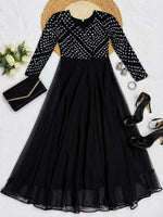 Thumbnail for Teeya Creation Women's Black Bandhani Print Anarkali Gown - Dista